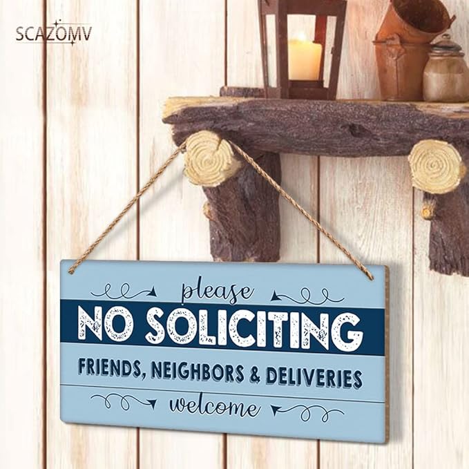 SCAZOMV Please No Soliciting Friends Neighbors Deliveries Welcome Thank You Funny Rustic Wood Front Door Sign Vintage Outdoor Wall Art Hanging Plaque Porch Yard Home Farmhouse Decor 10''x 5''