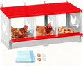 Garvee 3 Compartment Chicken Nesting Box, Wall Mount/Free Standing Poultry Nest for Chickens, Hens, Ducks, Metal Chicken Laying Boxes with Perch, Secure Lid, Vented Holes for Easy Egg Collection, Red