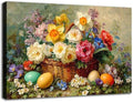 MNFGMH Easter Pictures Wall Decor Flower Baskets and Easter Eggs Spring Botanical Canvas Art Easter Pictures for Wall Farmhouse Style Artwork Wooden Frame 8x12 inch