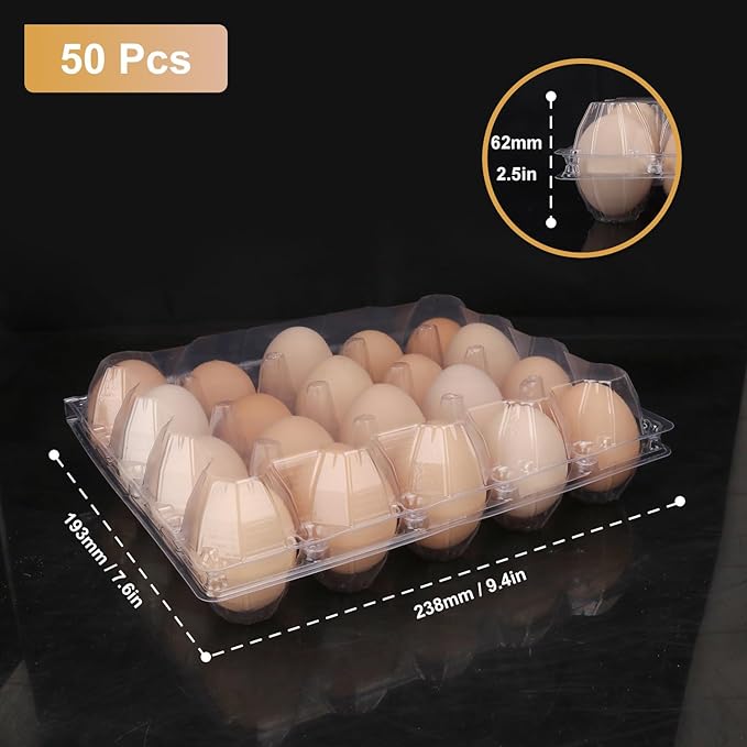 Plastic Egg Cartons Bulk 4x5 Egg Holders Style Holds 20 Eggs - Half Dozen Storage Perfect for Family Pasture, Groceries Chicken Farm, Refrigerator Storage (20 Grids) 50 Pack