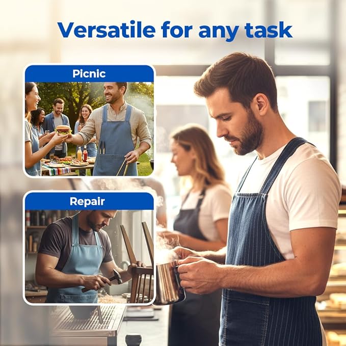 Apron with Pockets for Women and Men, Lightweight Cotton Jean Cross Back Apron with Front Pocket for Cooking Gardening
