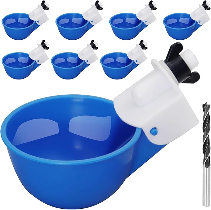 Chicken Waterer Cups,8 Packs Automatic Chicken Water Feeder Suitable for Chicks, Duck, Goose, Turkey and Bunny | Poultry Water Feeder Kit (Blue)