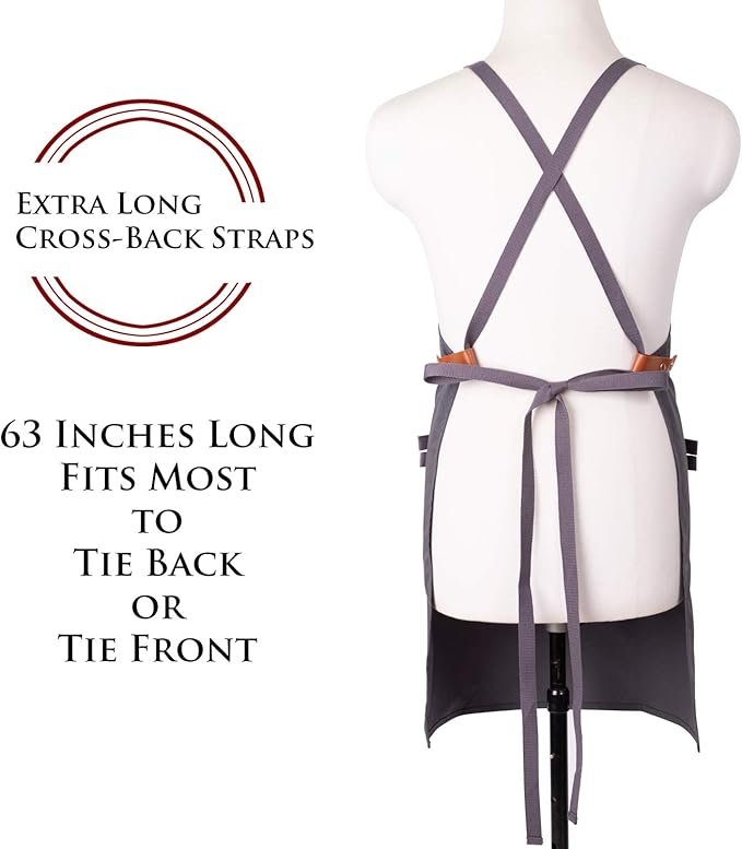 NEOVIVA Canvas Tool Apron for Men and Women with Pockets, Heavy Duty Cross Back Work Apron for Shop BBQ Woodworking