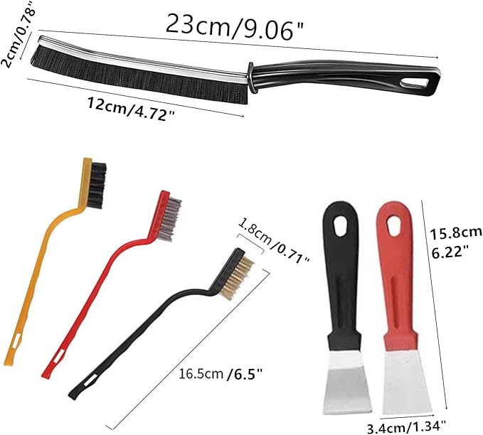 8Pcs Kitchen Crevice Cleaning Brush Set Grill Brush,Multi Purpose Hard Bristle Brushes,Scraper,Rubber Gloves for Deep Cleaning Gap,Car,Sink,Corners,Tight Spaces,Blender,Range Hood,Stove Clean