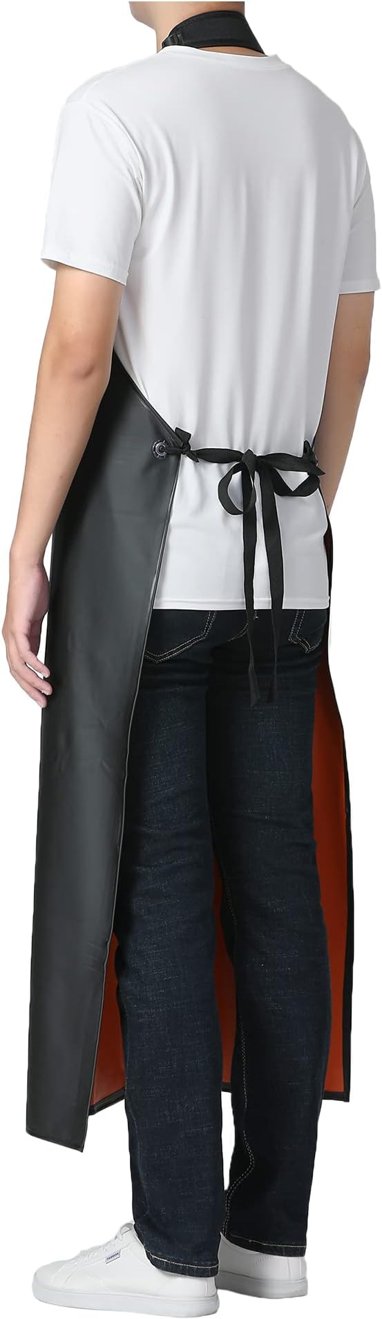 Waterproof Rubber Vinyl Apron, 43'' for Dishwashing/Kitchen Cooking, Chemical Resistant MD006-Blackred