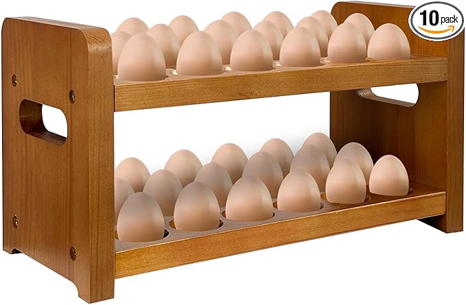 Egg Holder Countertop, Wooden Egg Holder for Fresh Eggs, Farmhouse Kitchen Egg Tray Rack Holds 36, Firewood Egg Storage with Carry Handle for Easter Eggs, Duck, and Quail Eggs (1Set)