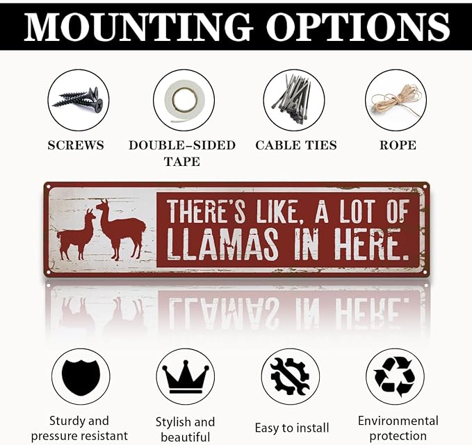 Llamas Metal Signs for Outdoor, There's Like A Lot Of Llamas in Here Sign 15.8x4 inches, Cute Llama Farm Decor, Decorative Wall Plaque for Farm, Home, or Garden, Llama Owner Gift
