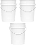 5-Gallon Bucket Only – No Lid Included, Made in USA, Food Grade BPA Free Plastic, Heavy Duty Multi-Use, Metal Handle with Grip, Stackable Storage – White, 3 Pack