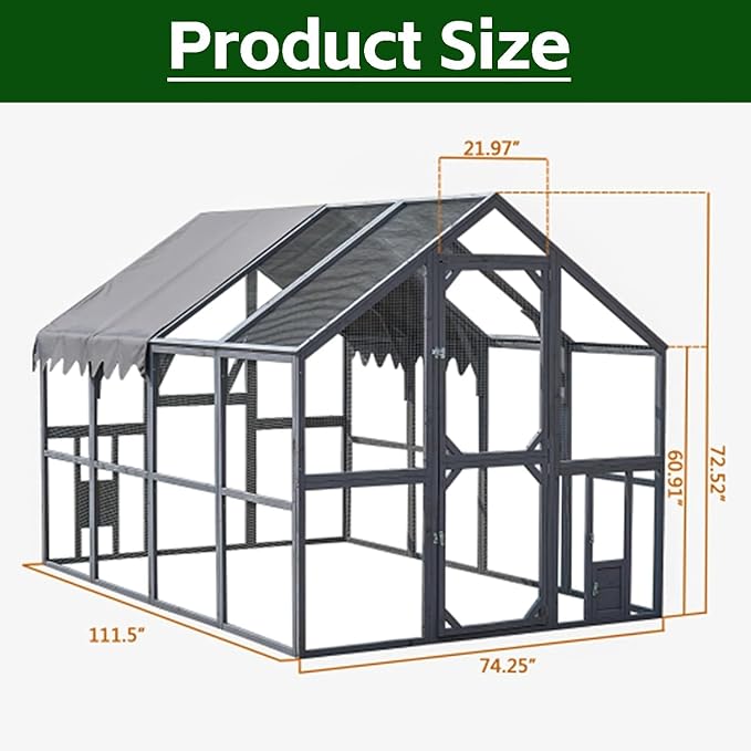Endark 110" Large Walk-in Chicken Coop: A Spacious Outdoor Yard & Playpen with Waterproof Roof. Features Durable Wood Construction for Superior Rain Protection (Brown) (Grey)
