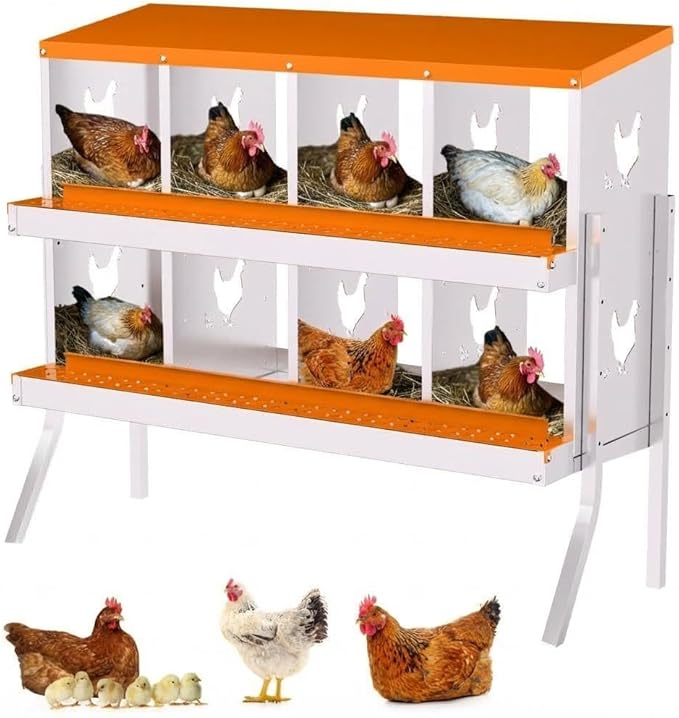 Chicken Nesting Box,8 Holes Galvanized Steel Metal Chicken Laying Box with Automatic Roll-Away Egg Collection System & Removable Tray,Wall Mount Nesting Boxes