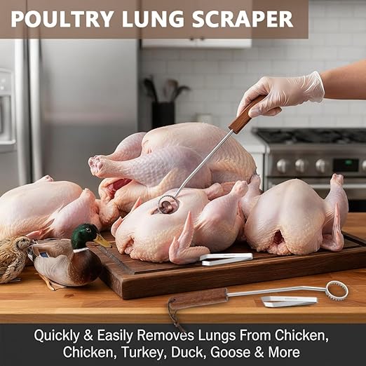 Stainless Steel Lung Remover with 2 Tweezers Chicken Tendon Remover Tool, Lung Scraper of Chicken Processing Equipment for Chickens and Ducks That Improves Efficiency Easy to Clean