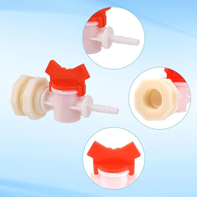 2pcs Rabbit Watering System Bucket Connector Kit to ID 5/16" Hose, with Bulkhead Fitting, Barb Ball Valve and Mesh Washer, Poultry Animal Water Dispenser Automatic Rabbit Watering System