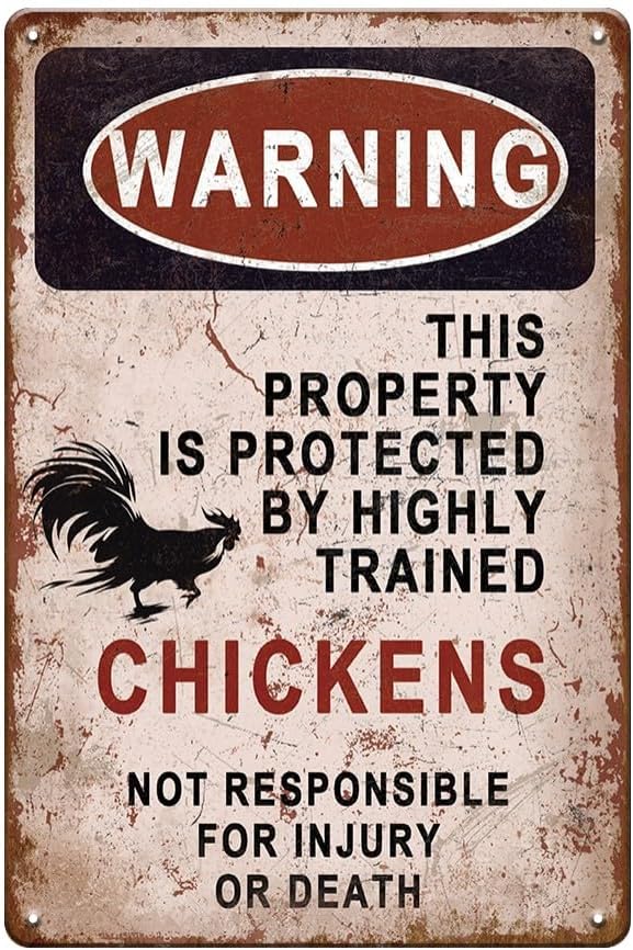 YOYI ART Metal Warning Chicken Signs for Coop Funny Outdoor - Vintage Tin Sign for Chicken Coop, Outdoor, Kitchen, Farmhouse Wall Decor Art Accessories, Chicken Gifts for Women, 8 x 12 inch