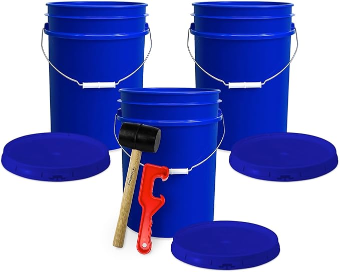 ePackageSupply 5 Gallon Plastic Bucket with Airtight Lid | Made in USA | Food Grade Bucket | BPA-Free | Heavy Duty 90 Mil All Purpose Pail | One 12" Rubber Mallet & One Lid Opener Included | 3 Pack