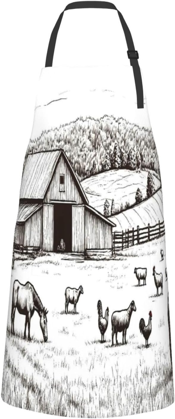 Farm Animals 2 For Waterproof Adjustable Adult Apron With Pockets For Men And Women Cooking, Painting