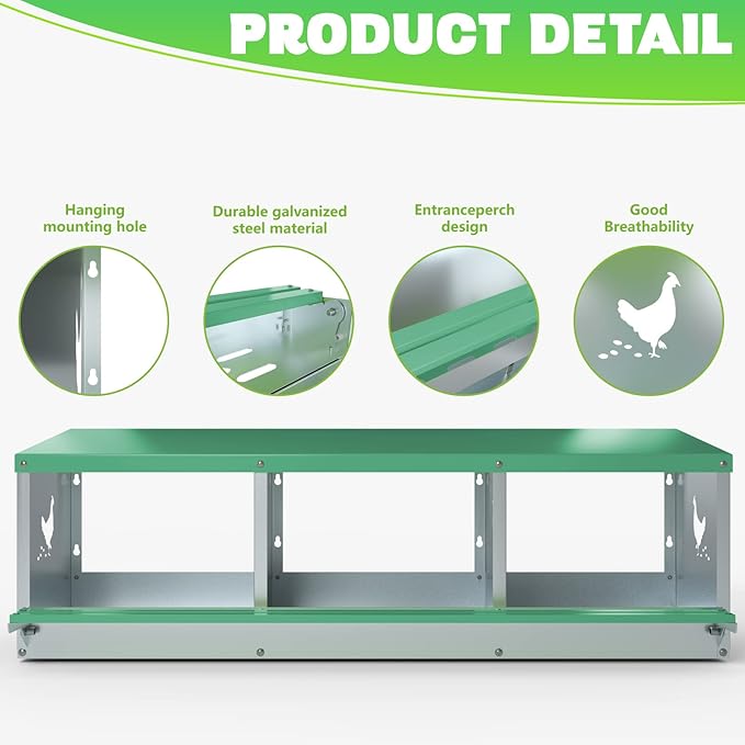 Chicken Nesting Boxes, 3 Hole Nesting Box for Laying Eggs, Heavy Duty Metal Nest Boxes for Chicken and Poultry to Collect Eggs, Chicken Laying Boxes Hens Chicken Coop Box