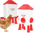 3 Gallon Chicken Waterer and Feeder Set with Legs, 2.75' Watering Cups & 3.5" Feed Ports for Large Beaks, Automatic No-Waste Feeders and Waterers, Easy No-Tools Assembly