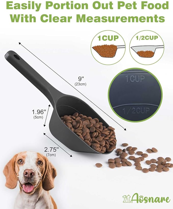 2 Pack Dog Food Scoop, 1 Cup Pet Food Scoop With Measuring Lines (Black and White)