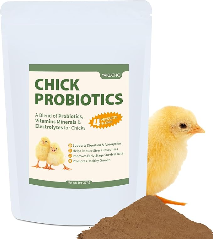 Chick Probiotics Powder, 4-in-1 Poultry Nutrition with Probiotics Vitamins Minerals & Electrolytes, Supports Digestion Hydration & Healthy Growth for Chicks, Poultry Nutrient Boost Supplements Feed