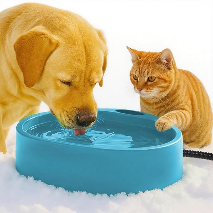 Heated Water Bowl for Dog Cat, Outdoor Warming Dog Bowl with Chew Resistant Power Cord, Waterproof Heat Pet Bowl Smart Heating in Winter Antifreeze for Dog Cat Chicken Duck, 125 fl oz (Teal Blue)