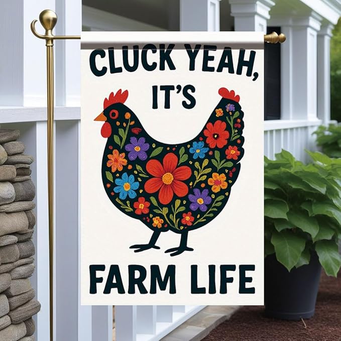 Cluck Yeah It’s Farm Life Garden Flag 12x18 Inch Double Sided Outdoor Yard Banner Floral Chicken Design Rustic Country Farmhouse Spring Summer Decoration