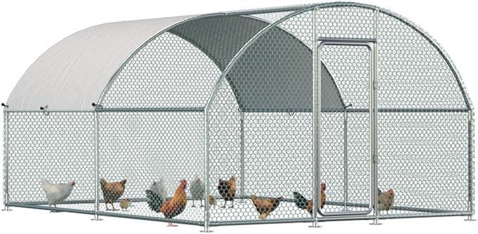 Esright Metal Large Chicken Coop Run for Yard with Cover, 13x10x6.4 FT Walk-in Chicken Pen for Outdoor, Backyard, and Farm, Hen Cage House Suitable for 8-12 Chickens, Dome Roof