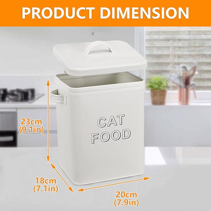 Cat Food Storage Container Farmhouse Pet Food Storage Containers with Lid and Scoop, Perfect Vintage Durable Canister Treats Tin for Kitchen Countertop, Shelf, Great Gift for Pet Owners - Cat Food