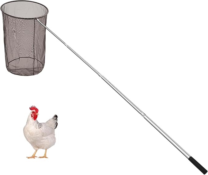 Windyun Chicken Catcher Poultry Catch Net with Stainless Steel Telescopic Pole for Outdoor Poultry(15.75 x 17.72 Inch Net with 4.92 ft Pole)