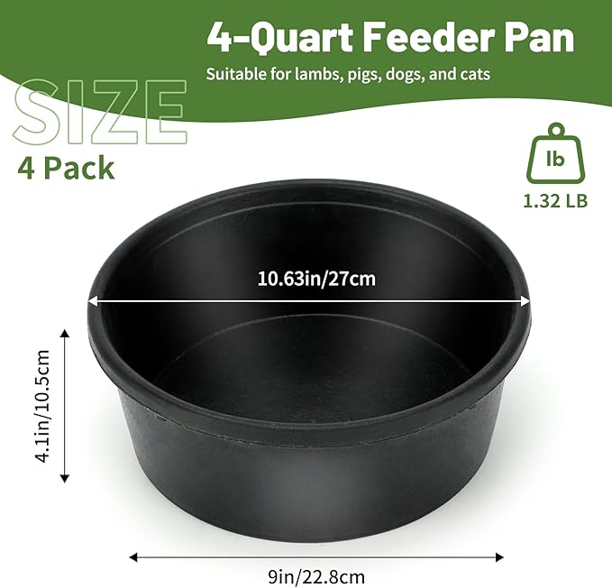 6Pcs Rubber Feed Pan, 1 Gallon Horse Feed Bucket Utility Feed Bucket, 10.6 x 4.1Inches Rubber Bowl Chicken Dust Bath Livestock Water Bowl for Pig Goat Chicken Dogs Farm Small Animal