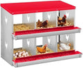 Nesting Boxes for Chickens, 6 Compartments, Nesting Boxes with 4 Dummy Eggs and 10 Dampproof Pets Mats, Red, Stainless Steel, Wall-Mountable & Roll Away Design