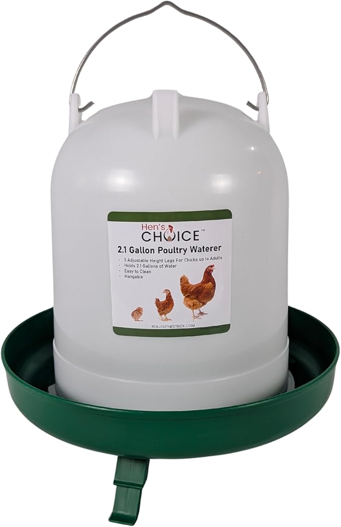 Hen's Choice Chicken Feeder and Waterer Set, 11 lb Feed Capacity, 2.1 Gallon Water Capacity, Adjustable Height (Green)