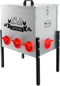 Automatic Chicken Feeder 50LB Large Capacity Poultry Feeders with 8 No Waste Feeding Ports Galvanized Metal Feeder Box with Adjustable Legs Locking Lid and Handles for Outdoor