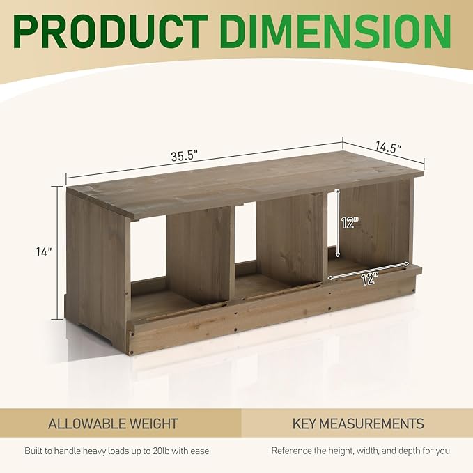 Outvita Nesting Boxes for Chickens 3 Compartments, Wood Chicken Nesting Box Wall Mount, Versatile Use Nest Box for Chicken Coop, Easy to Assemble for Chickens, Hens, Ducks