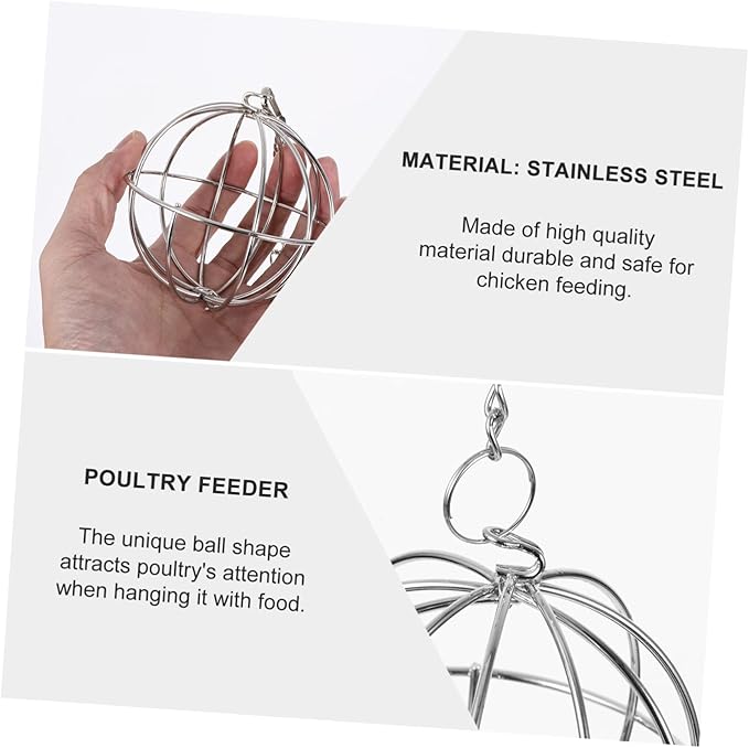 Hanging Stainless Steel Chicken Feeder Holder 2Pcs Ball Shape Poultry Vegetable Treats Feeders for Chickens and Chicks