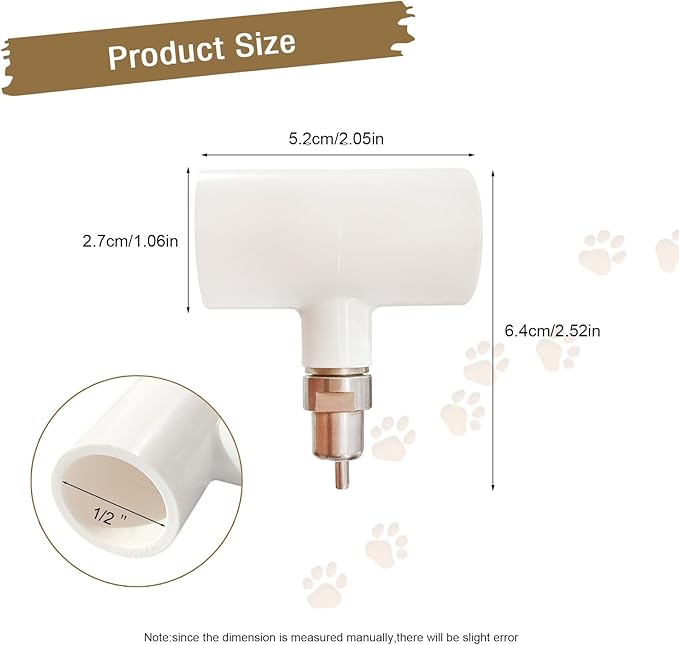 8Pcs Automatic Chicken Nipples Waterer Metal with 1/2'' PVC Tee Fittings for No Leak Rabbit Watering System (Stainless Steel, 8pcs)