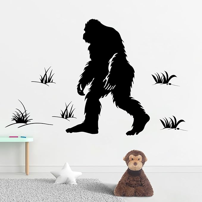 Mfault Bigfoot Silhouette Wall Decals Stickers, Black Sasquatch Adventure Grass Decorations Bedroom Art, Chimpanzee Gorilla Home Living Room Kitchen Decor