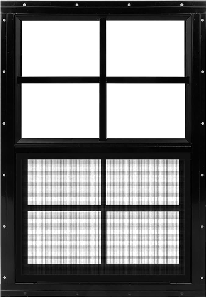 1 Pack Black Shed Window 18" x 27" Flush Mount Window with Tempered Glass and Fiberglass Screen for Chicken Coop Sheds Barns Playhouse