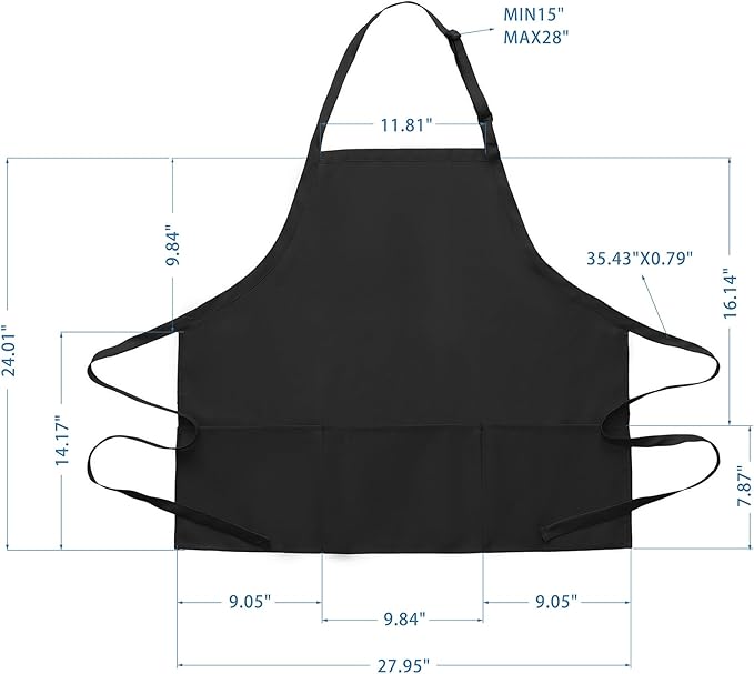 BOHARERS Kitchen Cooking Apron Unisex Adjustable chef apron with 3 pockets,1 Pack Black
