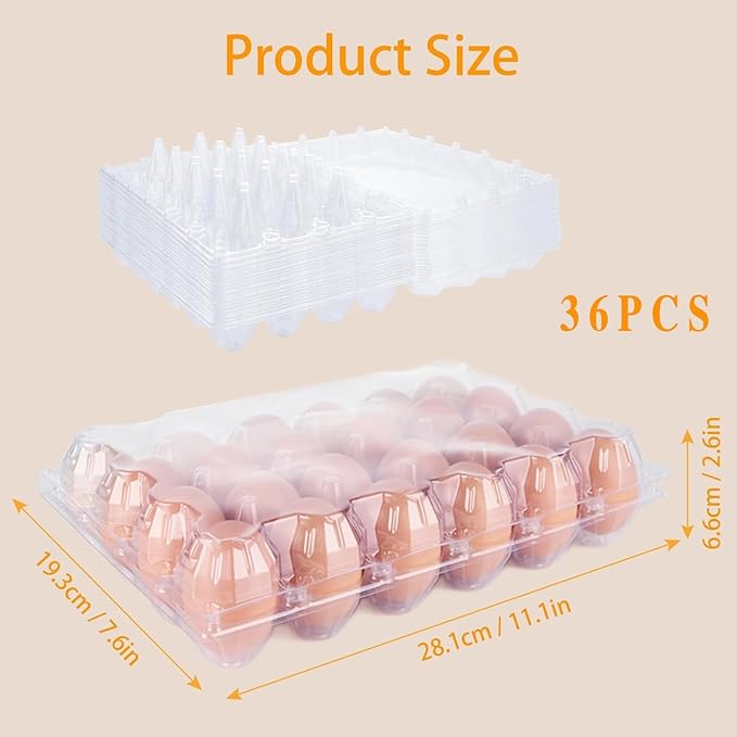 36 PCS Plastic Egg Cartons Cheap Bulk 24 Count Clear Blank Egg Cartons with Free Labels Holds up to 24 Eggs Securely Reusable Egg Carton for Family Pasture Chicken Farm Market Display, 4x6 Grids