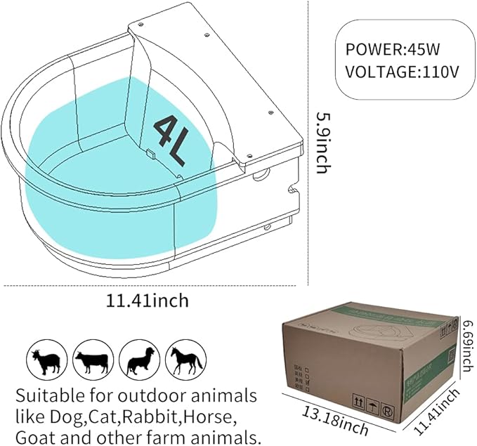 Automatic Heated Horse Waterer Bowl, 4L Large Capacity Farm Heated Water Bowl Constant Temperature Dispenser with Float Control for Pet Dog Goat Chicken and Other Animals,Outdoor Thermal-Bowl