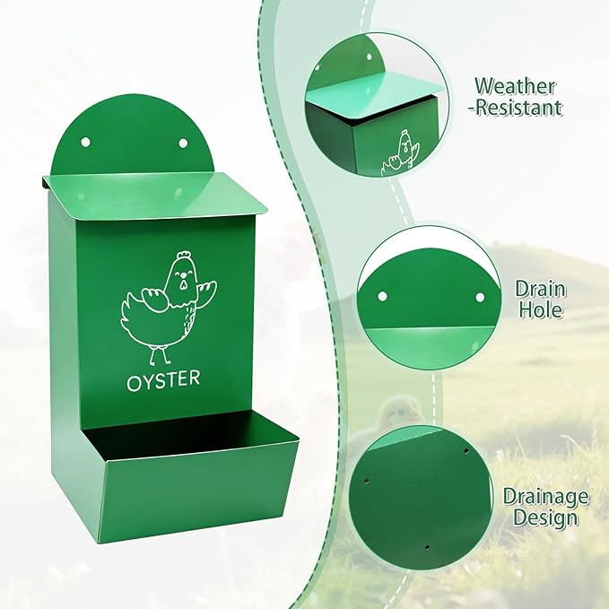 2Pcs Large Chicken Grit and Oyster Shell Feeder for Hens Metal Chicken Feeder with Covers Hanging Poultry Feeders Rainproof Chicken Coop Accessories