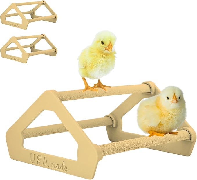 Roosting Perch for Baby Chickens, Chick Brooder Coop Training Toy Accessory, Easy Click Together Assembly, Durable Plastic, Mix and Match Colors, USA Made (Tan, 3 Pack)