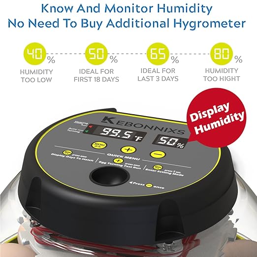 12 Egg Incubator with Humidity Display, Egg Candler, Automatic Egg Turner, for Hatching Chickens