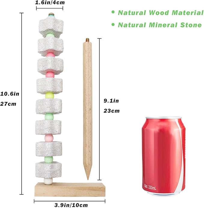 2 Pack Chicken Toys - Chicken Coop Accessories with Calcium Stone & Wood Stake - Enrichment Toys for Hens, Ducks, Geese, Turkeys, Poultry