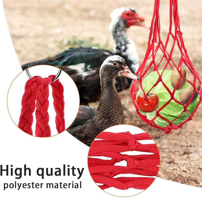 Balana 4pcs Chicken Vegetable String Bag Poultry Fruit Holder Chicken Cabbage Feeder Treat Feeding Tool with Hook for Poultry, Hens, Duck(Size:32g)