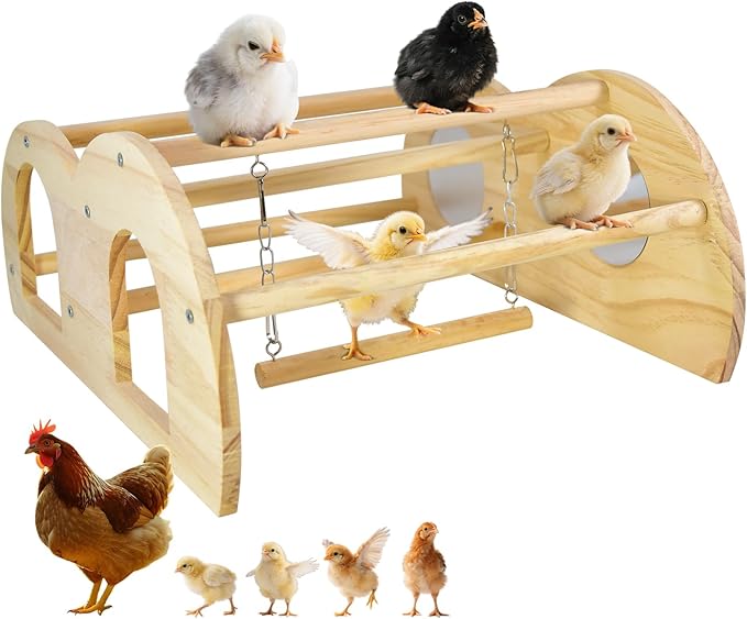 Chicken Perch - Chicken Roosting Perch with Natural Solid Wood, Hand-Polished Freestanding Design for Birds, Chicks & Parrots | Chicken Perch for Coop Accessories(Medium, Swing & Mirror)