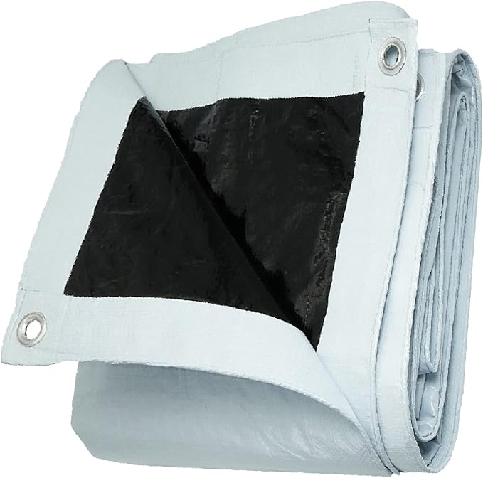 UCINNOVATE 10' x 10' Heavy Duty Waterproof White/Black Reversible Tarp, Durable 14 Mil Tarp Cover with Grommets, UV Resistant Reinforced Ground Sheet Cover for Garden Patio Lawn Greenhouse or Boat