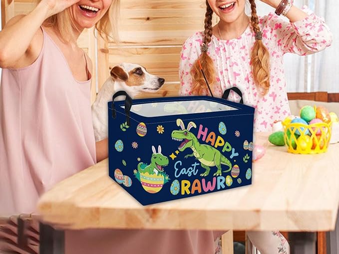 Rectangle Easter Dinosaur Baskets Kids Baskets Cute Storage Bin Organizer Box for Room Decor Gift Basket(Easter dinosaur)