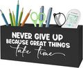 Inspirational Quotes Pencil Pen Holder for Desk, Never Give Up Because Great Things Take Time Wooden Pencil Holder Organizer for Home Office Desk Accessories, Gifts for Coworker