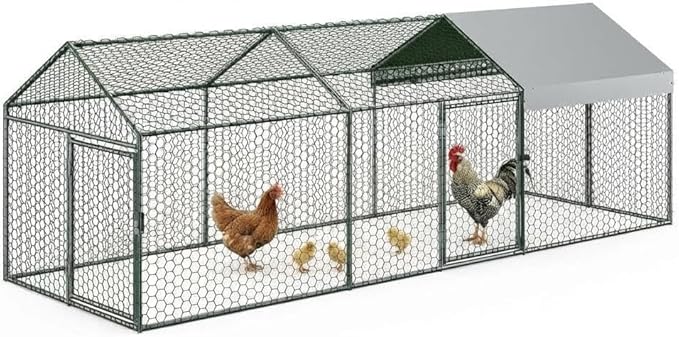 Metal Chicken Coop Chicken Run with Waterproof Anti-UV Cover, 120×40×40 in Outdoor Chicken Pen, Black Square Tube Poultry Cage for Backyard Hens Ducks